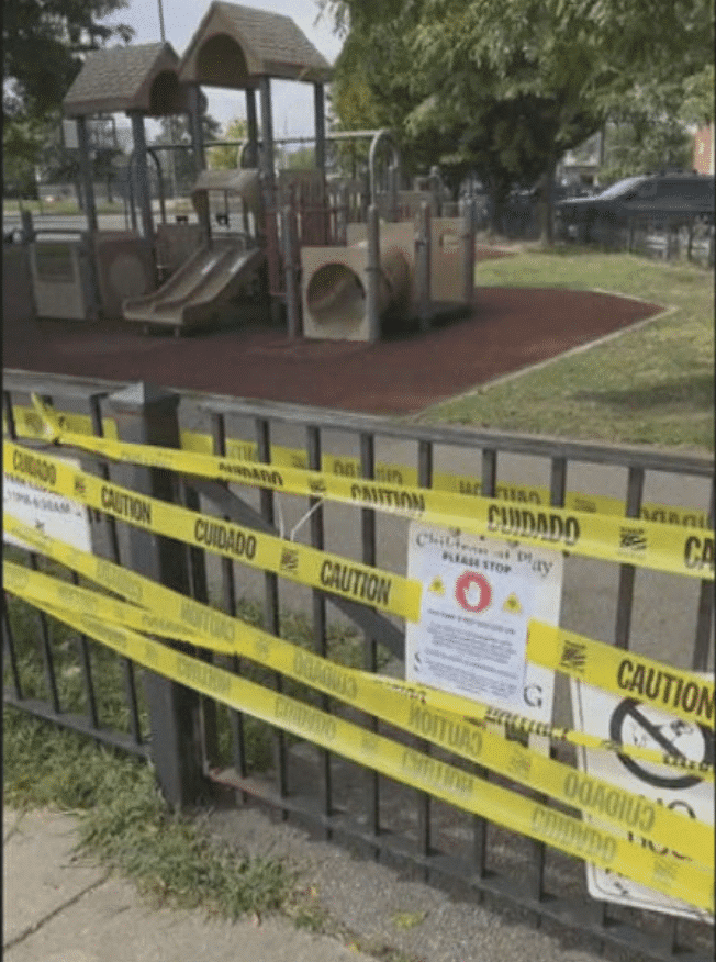 'caution taped' playground gets cleaned