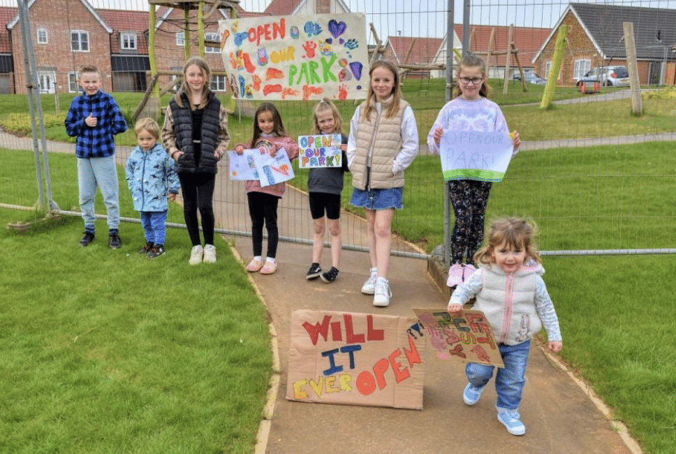 children protest playground