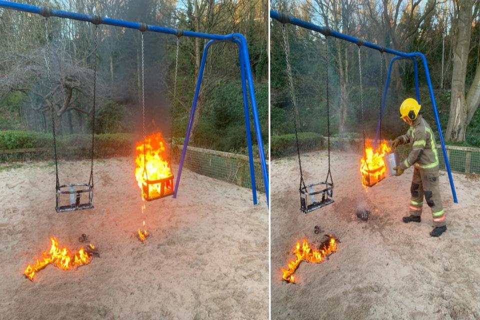 swings set on fire