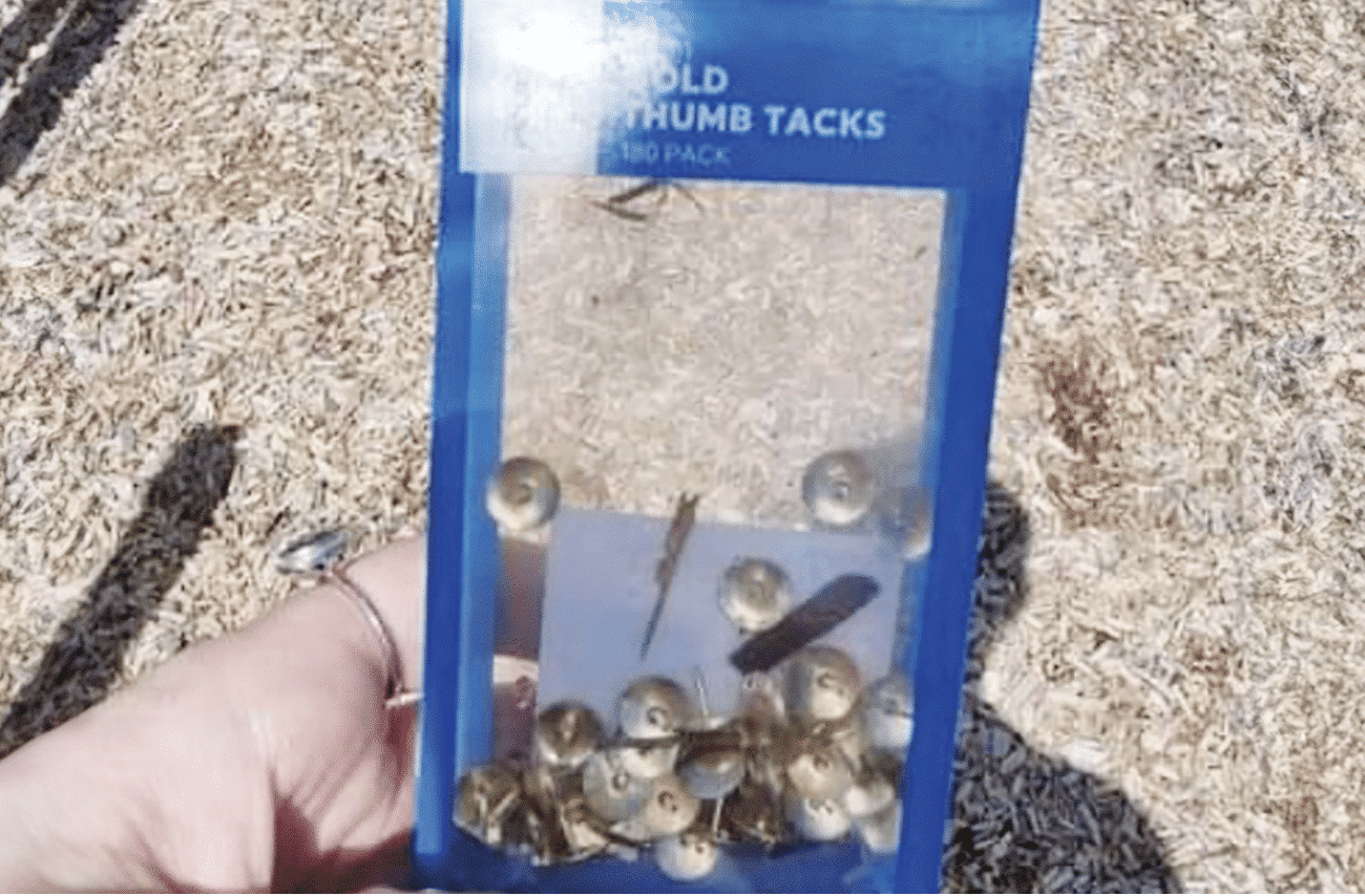Safety message for playground users after thumbtacks deliberately scattered around two playgrounds